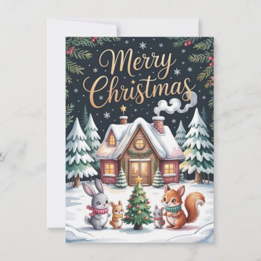 Weihnachtskarte für eine Waldhütte Feiertagskarte (Vorderseite)