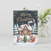 Weihnachtskarte für eine Waldhütte Feiertagskarte (Stehend Vorderseite)