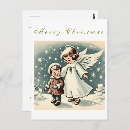 Weihnachtskarte für Engel und Kind Postkarte (Vorne/Hinten)