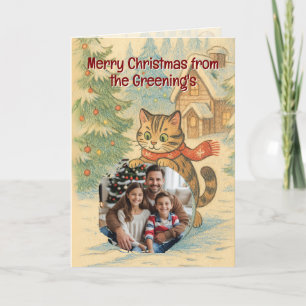 Weihnachtskarte für Familie und Katze Feiertagskarte