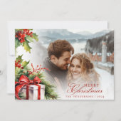 Weihnachtskarte für festes Foto und Familienname Einladung (Vorderseite)