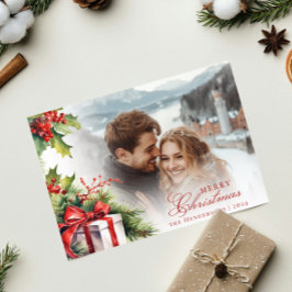 Weihnachtskarte für festes Foto und Familienname Einladung