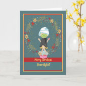 Weihnachtskarte für Friseurin auf Grün Karte (Gelbe Blume)