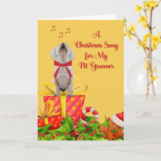 Weihnachtskarte für Haustier Groomer mit weißem Hu Karte (Gelbe Blume)