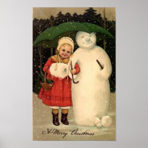 Weihnachtskarte für Kinder und Schneemann Poster