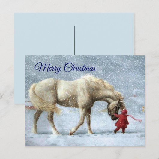 Weihnachtskarte für Mädchen und Pferde Postkarte (Vorne/Hinten)