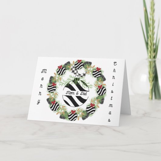 Weihnachtskarte für Mama & Vater Wreath & Bulb Dankeskarte (Vorderseite)