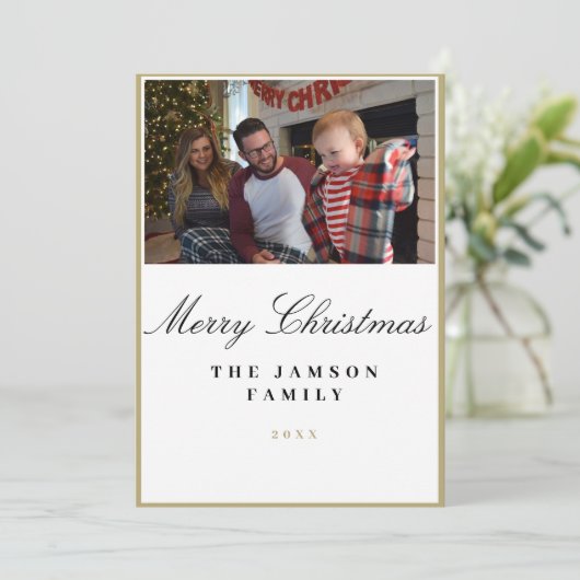 Weihnachtskarte für Minimalistische Goldrahmen Einladung (Stehend Vorderseite)