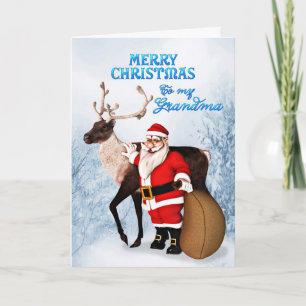 Weihnachtskarte für Oma mit Weihnachtsmann und Ren Feiertagskarte