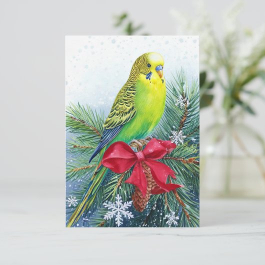 Weihnachtskarte für Parakeet und Weihnachtsbäume Dankeskarte (Stehend Vorderseite)