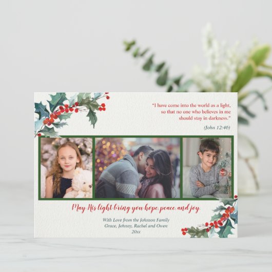 Weihnachtskarte für religiöse Heilige Beeren (Stehend Vorderseite)