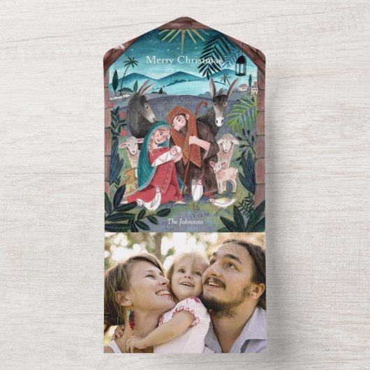 Weihnachtskarte für religiöse Krippen All In One Einladung (Innen Boden)