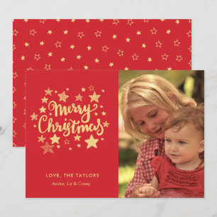 Weihnachtskarte für Rot und Gold-Typografie-Foto Einladung