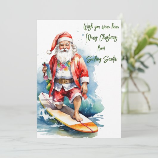 Weihnachtskarte für Surfer Feiertagskarte (Stehend Vorderseite)