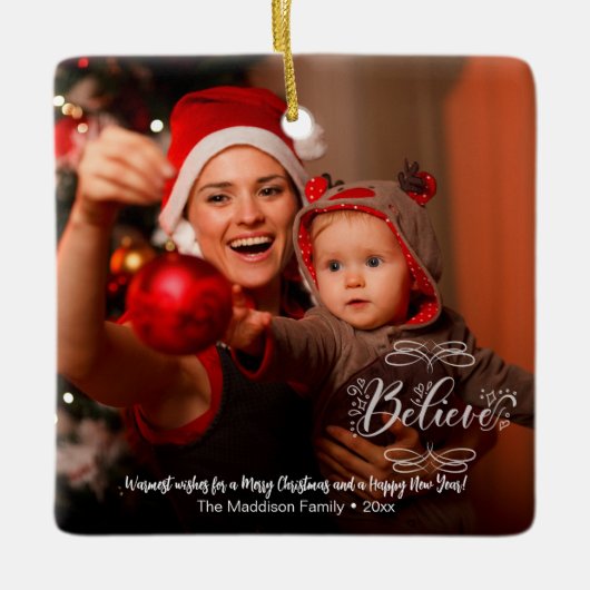 Weihnachtskarte für Weihnachtsfeier Keramikornament (Vorderseite)