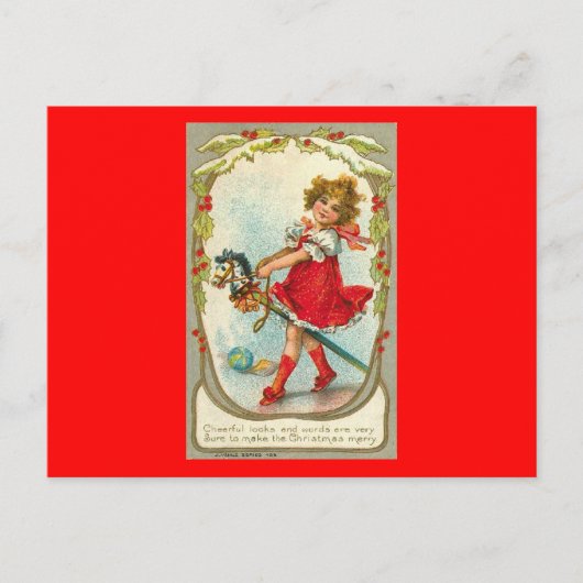 Weihnachtskarte Girl Toy Pferd Postkarte (Vorderseite)