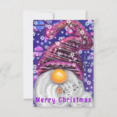 Weihnachtskarte glücklich singen Gnome in Lila Hut (Vorderseite)