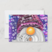 Weihnachtskarte glücklich singen Gnome in Lila Hut (Rückseite)