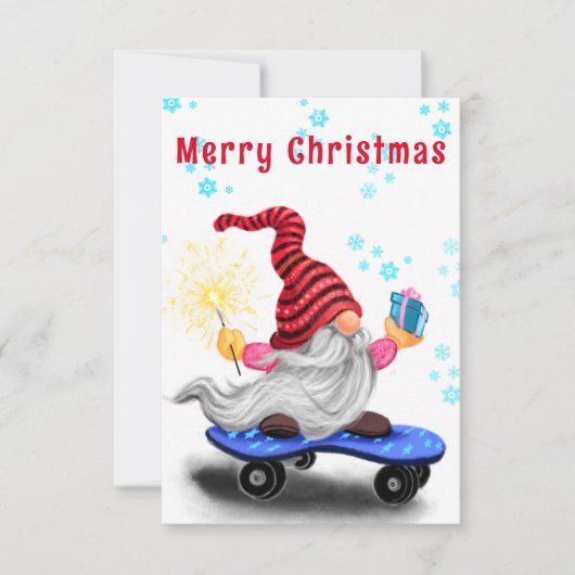 Weihnachtskarte Glücklicher Skater Gnome mit Gesch (Vorderseite)