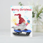 Weihnachtskarte Glücklicher Skater Gnome mit Gesch (Stehend Vorderseite)