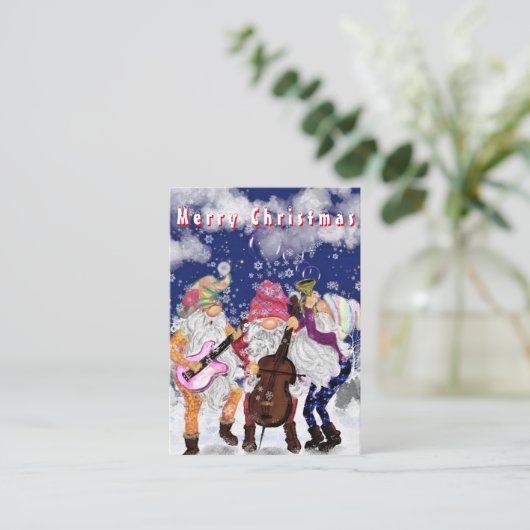 Weihnachtskarte Happy Gnomes Music Band Mitteilungskarte (Stehend Vorderseite)
