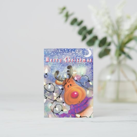 Weihnachtskarte Happy Rentier Mitteilungskarte (Stehend Vorderseite)