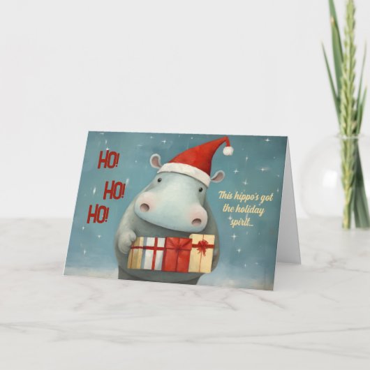 Weihnachtskarte "Holiday Spirit Hippo" Karte (Vorderseite)