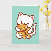 Weihnachtskarte: Hungerkatze Eating Gingerbread Ka Karte (Gelbe Blume)