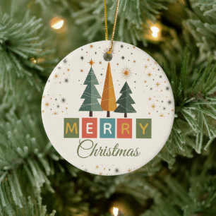 Weihnachtskarte im Mid-Century-Modern-Stil Keramik Ornament