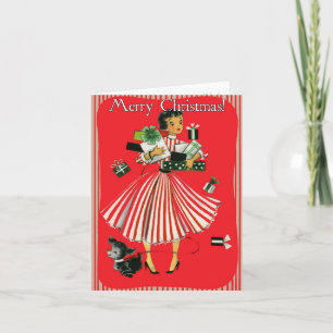 Weihnachtskarte im Retro-Stil "Shopping Lady" Feiertagskarte