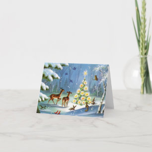 Weihnachtskarte im Vintage-Stil mit Hirschen und B Karte