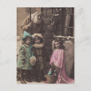 Weihnachtskarte im Vintage-Stil mit Santa, Kindern Feiertagspostkarte