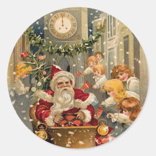 Weihnachtskarte im Vintage-Stil: Mitternachtsfahrt Runder Aufkleber