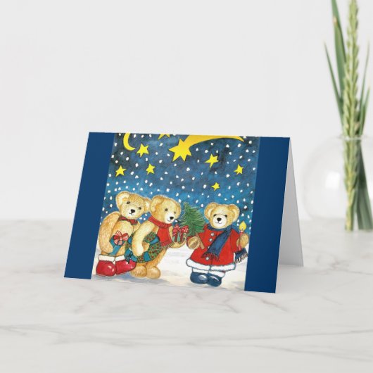 Weihnachtskarte/Innentext "Teddys mit Geschenken" Feiertagskarte (Vorderseite)