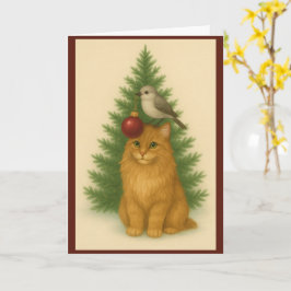 Weihnachtskarte — Katze und Vögel vom Baum Karte