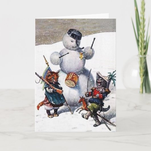 Weihnachtskarte, Katzen Schlittenfahrt Feiertagskarte (Vorderseite)