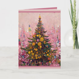 Weihnachtskarte Klimt Stil drollig Spaß rosa Baum Karte
