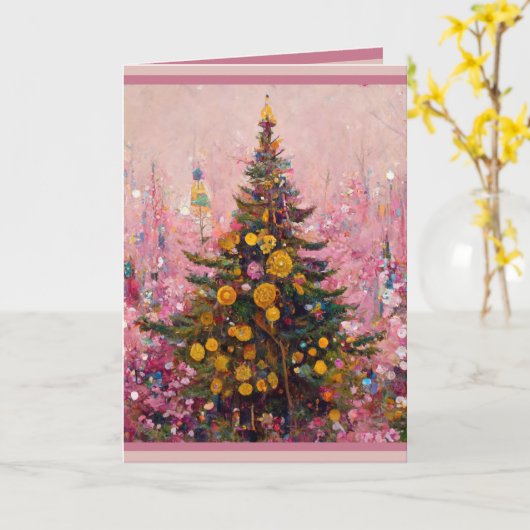 Weihnachtskarte Klimt Stil drollig Spaß rosa Baum Karte (Gelbe Blume)