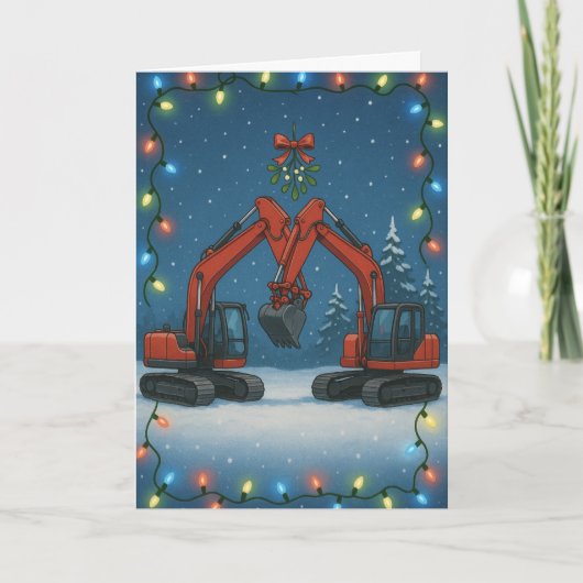 Weihnachtskarte - Küssende rote Bagger Karte (Vorderseite)