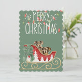 Weihnachtskarte Long Hair Dachsund Feiertagskarte (Stehend Vorderseite)