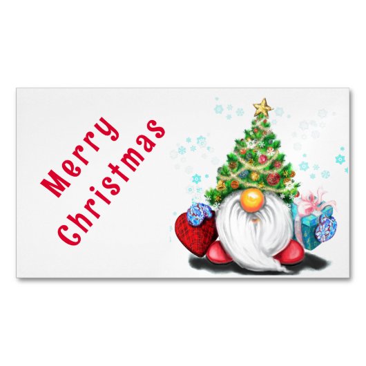 Weihnachtskarte Magnet Gnome mit Geschenken (Vorderseite)