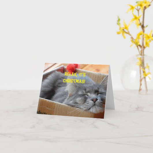 Weihnachtskarte - Merlin the Cat Snoozing Karte (Gelbe Blume)