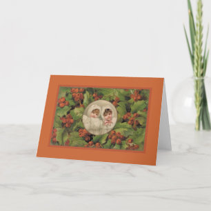 Weihnachtskarte mit 2 jungen Mädchen in Holly Feiertagskarte