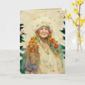 Weihnachtskarte mit Aquarell einer alten Frau im W Karte (Gelbe Blume)