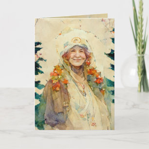 Weihnachtskarte mit Aquarell einer alten Frau im W Karte