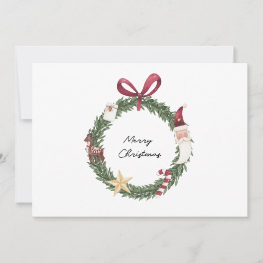 Weihnachtskarte mit Aquarellkranz Einladung (Vorderseite)