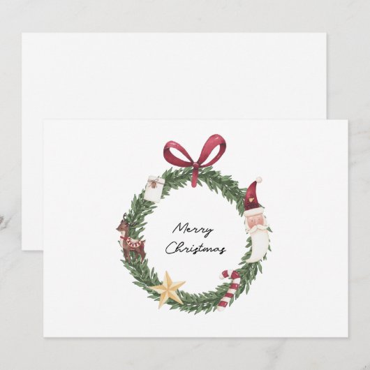 Weihnachtskarte mit Aquarellkranz Einladung (Vorne/Hinten)