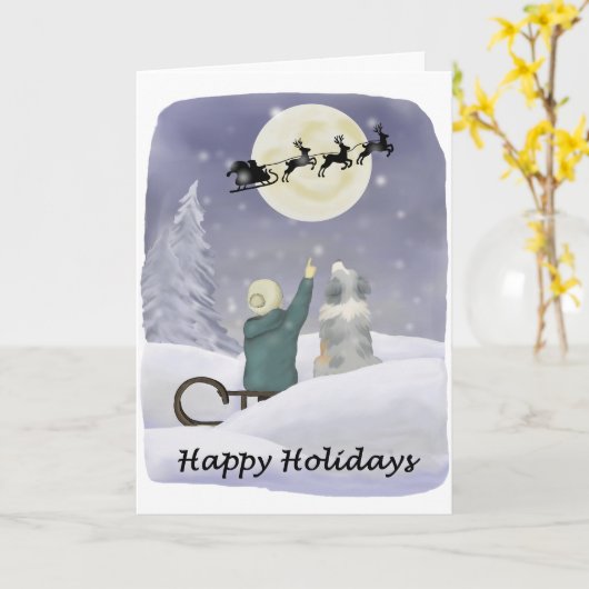 Weihnachtskarte mit Australian Shepherd Karte (Gelbe Blume)