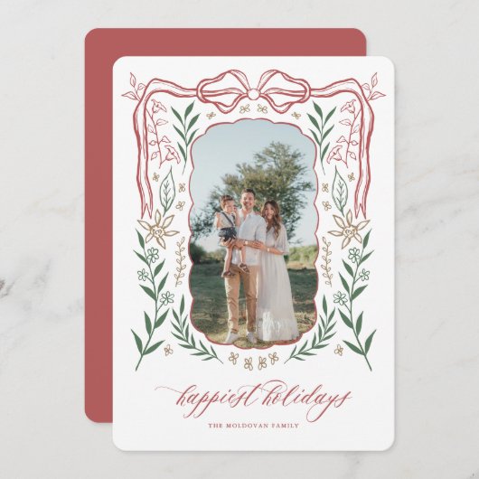 Weihnachtskarte mit Band Feiertagskarte (Vorne/Hinten)