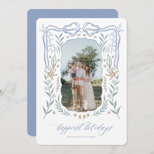 Weihnachtskarte mit Band Feiertagskarte (Vorne/Hinten)